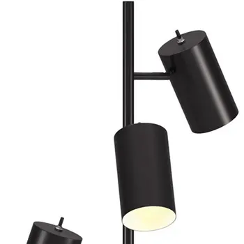 65" Black Three Light Tree Floor Lamp With Black Metal Drum Shade