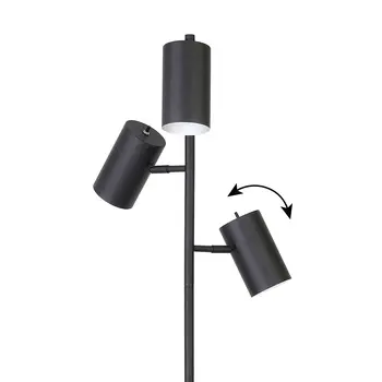 65" Black Three Light Tree Floor Lamp With Black Metal Drum Shade