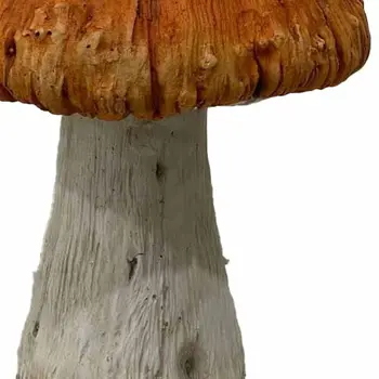 15" Orange And White Polyresin Mushroom Outdoor Statue