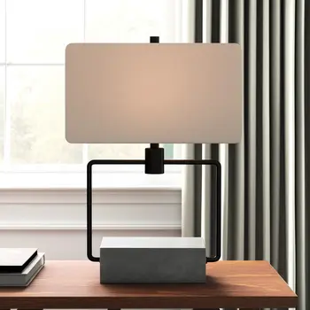 22" Gray and Black Mod Table Lamp With White Rectangular Shade