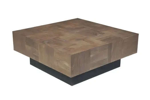 40" Dark Brown and Black Solid Wood Square Block Coffee Table