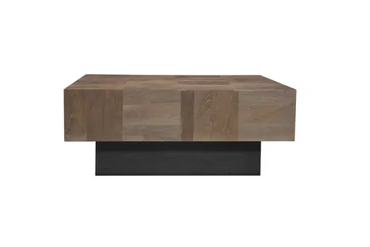 40" Dark Brown and Black Solid Wood Square Block Coffee Table