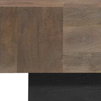 40" Dark Brown and Black Solid Wood Square Block Coffee Table