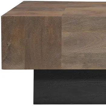 40" Dark Brown and Black Solid Wood Square Block Coffee Table
