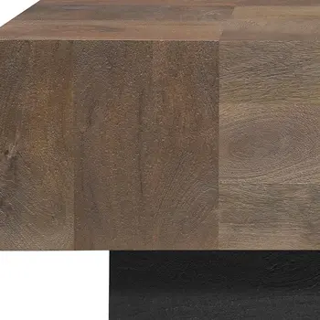 40" Dark Brown and Black Solid Wood Square Block Coffee Table