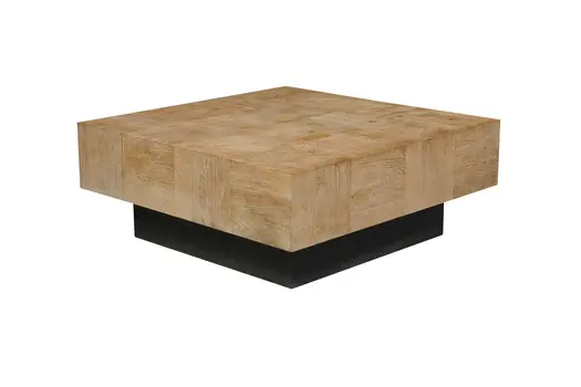 40" Brown and Black Solid Wood Square Block Coffee Table