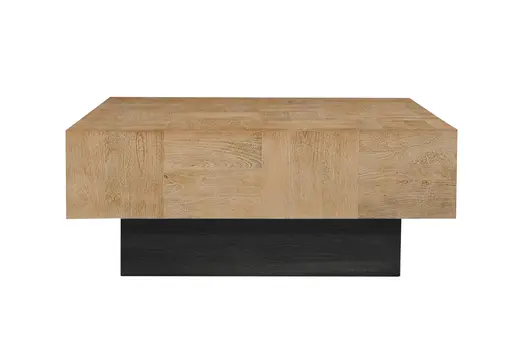 40" Brown and Black Solid Wood Square Block Coffee Table