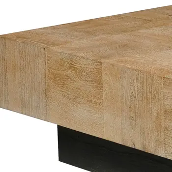 40" Brown and Black Solid Wood Square Block Coffee Table