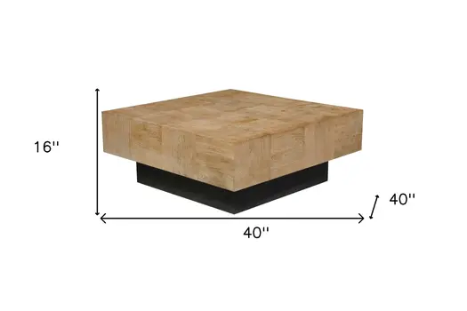 40" Brown and Black Solid Wood Square Block Coffee Table