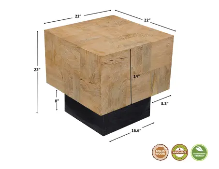 22" Black And Brown Solid Wood Square End Table