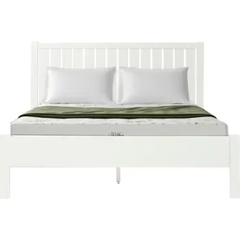 White Shiplap Texture Solid Wood King Bed Frame