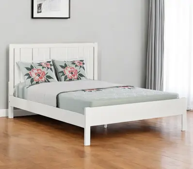White Shiplap Texture Solid Wood King Bed Frame
