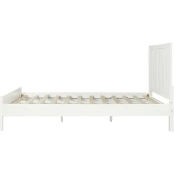 White Shiplap Texture Solid Wood King Bed Frame