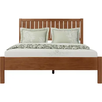 Brown Shiplap Texture Solid Wood Queen Bed Frame
