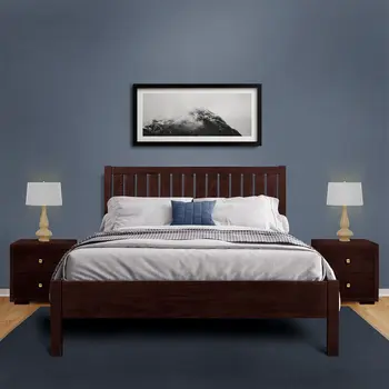 Brown Solid Wood Queen Bed Frame