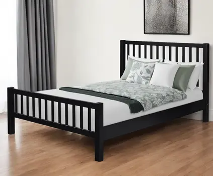 Black Slat Back Solid Wood King Bed Frame
