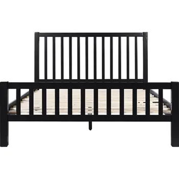 Black Slat Back Solid Wood King Bed Frame