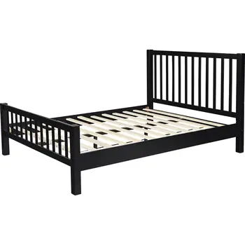 Black Slat Back Solid Wood King Bed Frame