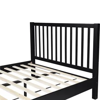 Black Slat Back Solid Wood King Bed Frame
