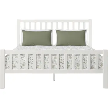 White Slat Back Solid Wood Queen Bed Frame