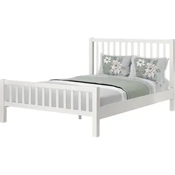 White Slat Back Solid Wood Queen Bed Frame