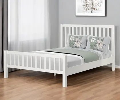 White Slat Back Solid Wood Queen Bed Frame