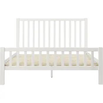 White Slat Back Solid Wood Queen Bed Frame