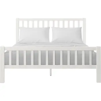 White Slat Back Solid Wood King Bed Frame