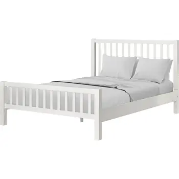 White Slat Back Solid Wood King Bed Frame