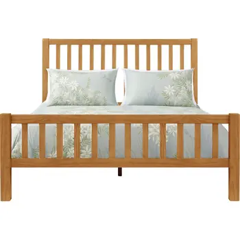 Natural Slat Back Solid Wood Queen Bed Frame
