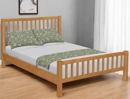 Natural Slat Back Solid Wood Queen Bed Frame