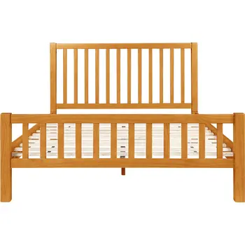 Natural Slat Back Solid Wood King Bed Frame
