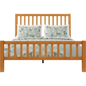Brown Slat Back Solid Wood Queen Bed Frame