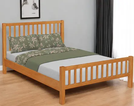 Brown Slat Back Solid Wood Queen Bed Frame