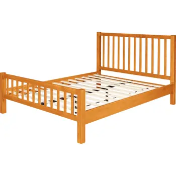 Brown Slat Back Solid Wood Queen Bed Frame