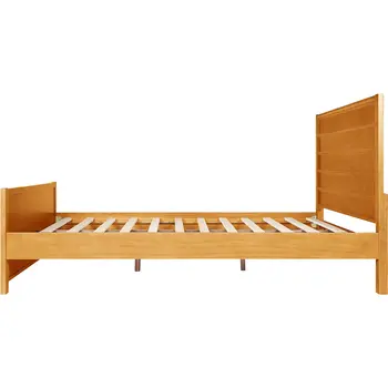 Brown Ribbed Texture Solid Wood Queen Bed Frame