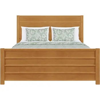 Brown Ribbed Texture Solid Wood King Bed Frame