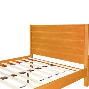 Brown Ribbed Texture Solid Wood Queen Bed Frame