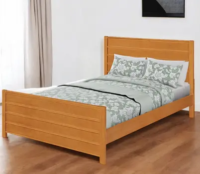 Brown Ribbed Texture Solid Wood King Bed Frame