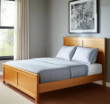 Brown Inlaid Panels Solid Wood Queen Bed Frame