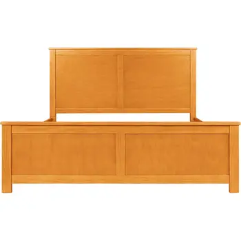 Brown Inlaid Panels Solid Wood King Bed Frame