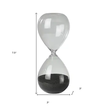 8" Clear And Gray Glass Hourglass Tabletop Sculpture