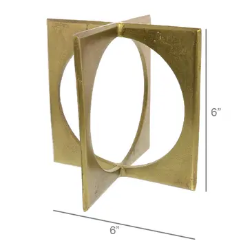 9" Brass Aluminum Geometric Circle And Square Tabletop Sculpture