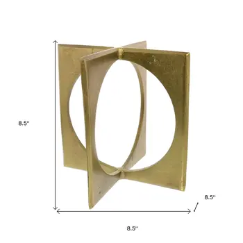 9" Brass Aluminum Geometric Circle And Square Tabletop Sculpture