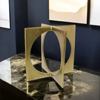 9" Brass Aluminum Geometric Circle And Square Tabletop Sculpture