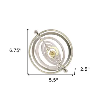 6" Brass And Silver Metal Decorative Orb Tabletop Sculpture
