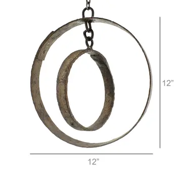 12" Rust Metal Circle Decorative Hanging Chain Sculpture