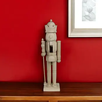 15" Natural Solid Wood Christmas Nutcracker Tabletop Sculpture