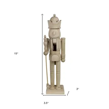 15" Natural Solid Wood Christmas Nutcracker Tabletop Sculpture