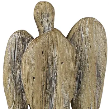 Set of Two Natural Solid Wood Angel Christmas Tabletop Sculpture